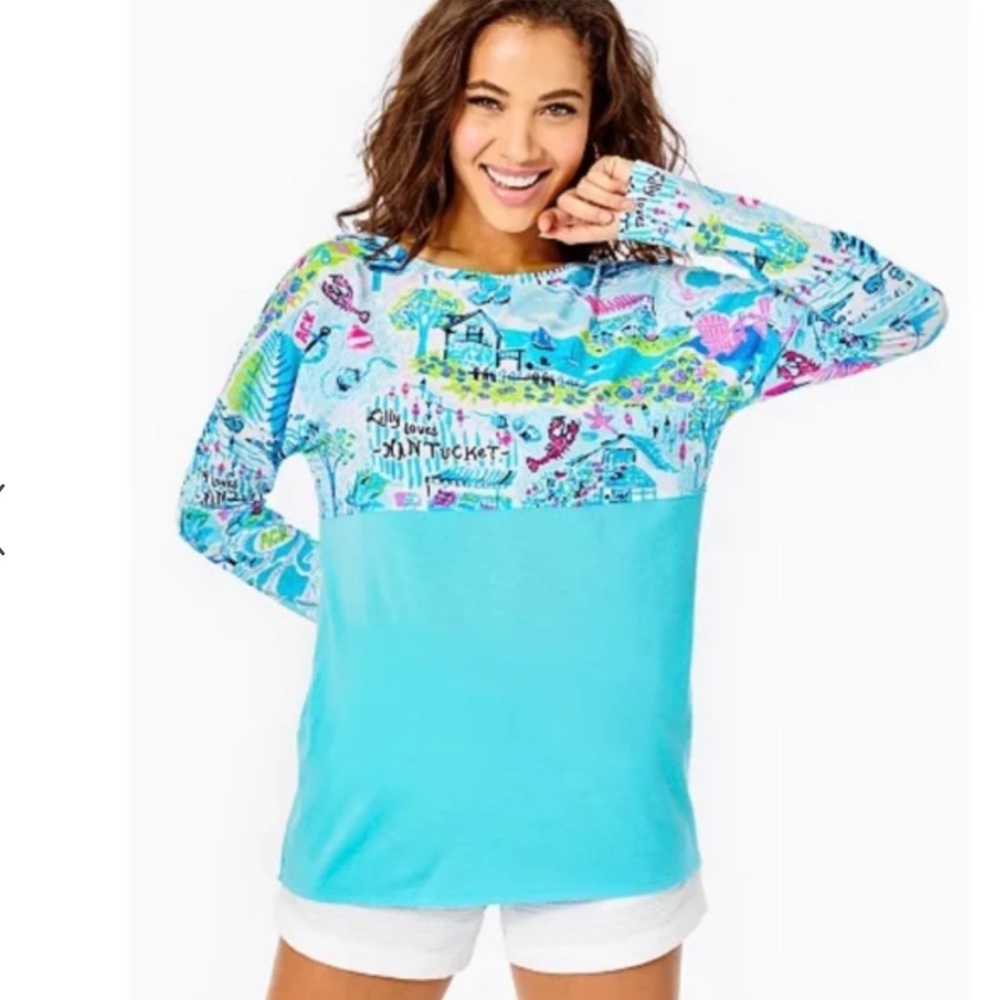 New in Pkg Lilly Pulitzer Finn Top Blue Lilly Loves Nantucket M